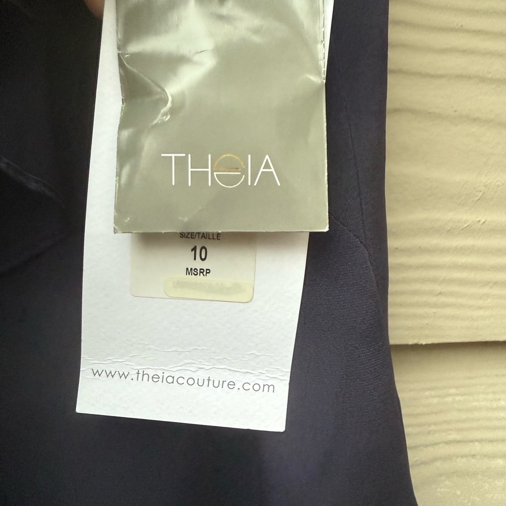 Theia sleeveless high neck navy blue dress with ruffles - Picture 7 of 10